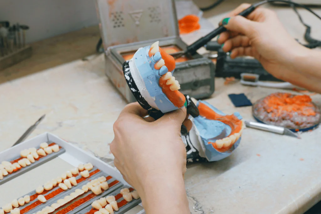 Dentures being created in a lab